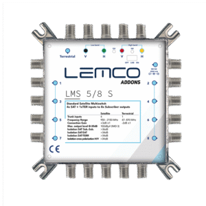 Multiswitch Lemco LMS-58 S 5x8 w metalowej obudowie ZAMAK z widocznymi złączami F