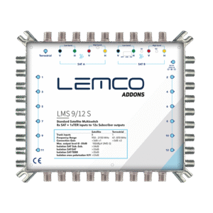 Multiswitch Lemco LMS-912 S — widok urządzenia, obudowa ZAMAK, złącza F i kompaktowe wymiary