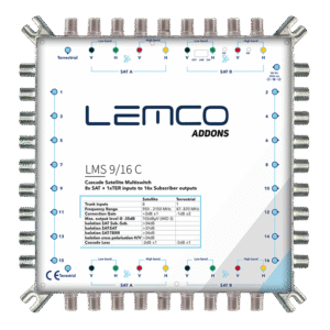 Multiswitch LMS-916 C (9x9x16) w metalowej obudowie ZAMAK, widok frontu