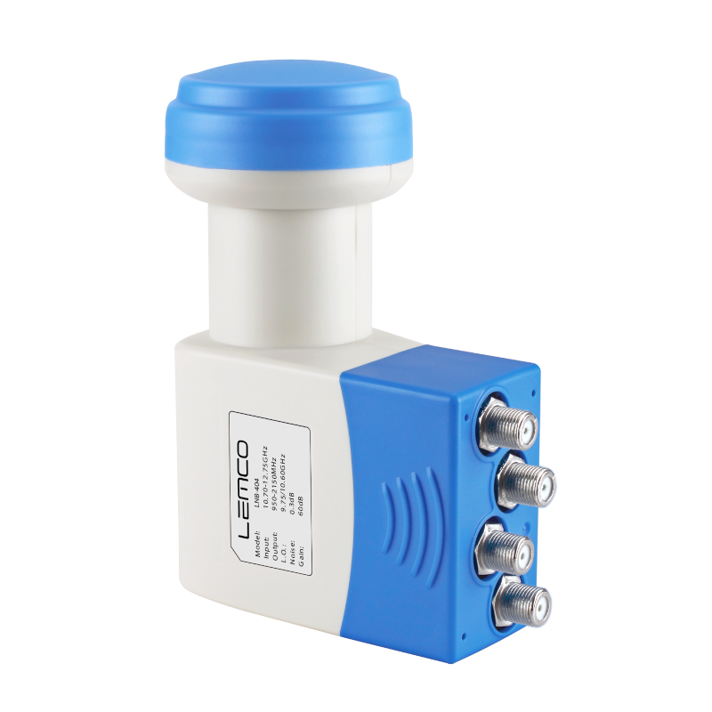Lemco LNB-404 – konwerter KU‑band, czterowyjściowy, obudowa z filtrem UV