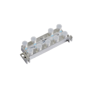 Rozgałęźnik LSP-1008 w metalowej obudowie z złączami F, widok produktu z przodu