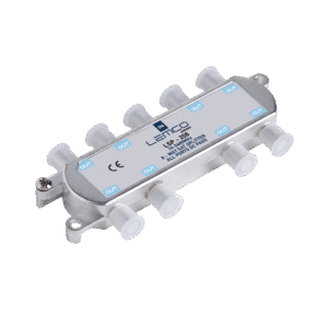 Rozgałęźnik satelitarny LSP-208 w metalowej obudowie z 8 wyjściami i złączami F