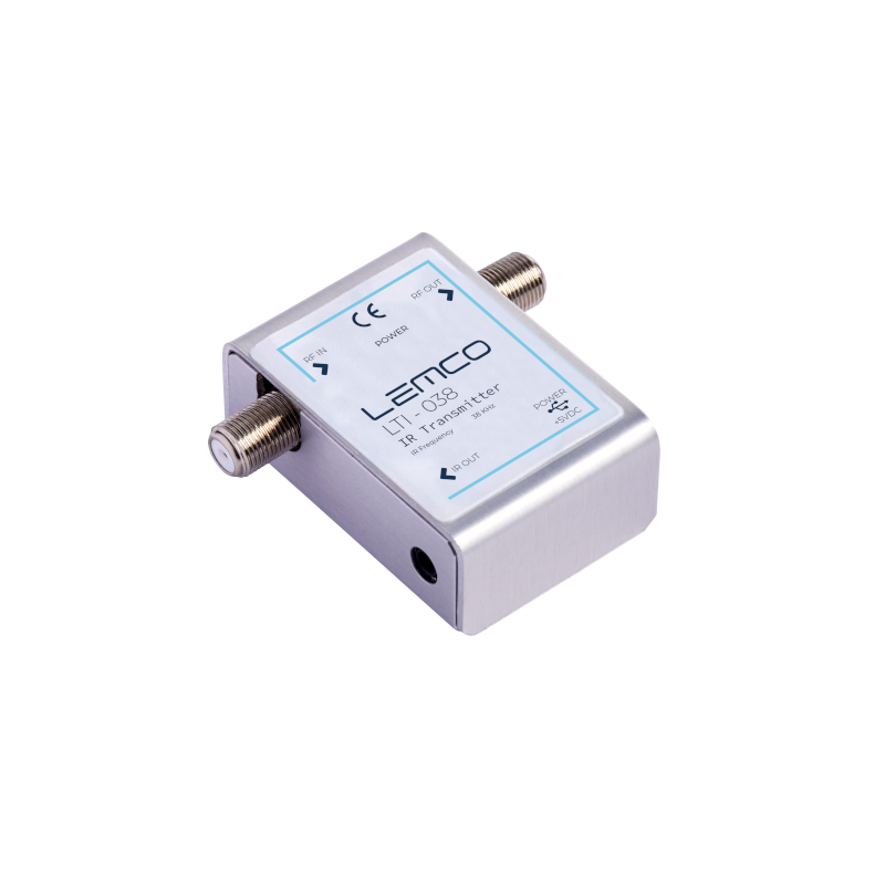 Nadajnik IR Lemco LTI-038 w metalowej obudowie z złączem micro-USB i wyjściem IR