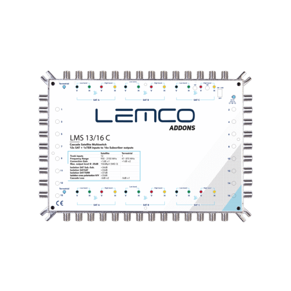 Multiswitch LMS-1316 C Lemco w obudowie ZAMAK, widok urządzenia z przodu