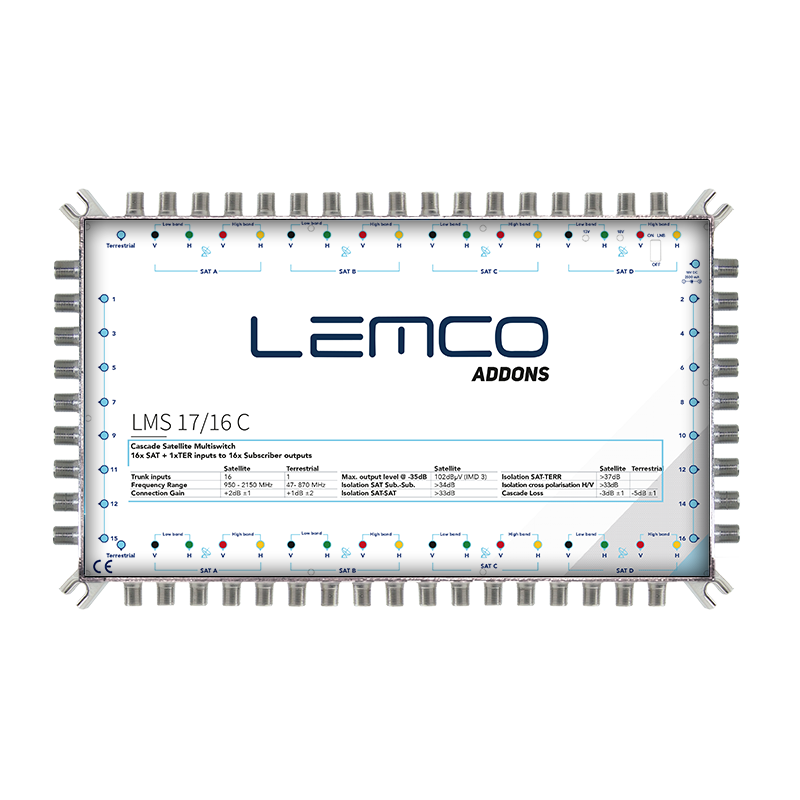Multiswitch Lemco LMS-1716 C — kompaktowa jednostka 17×17×16 w obudowie ZAMAK