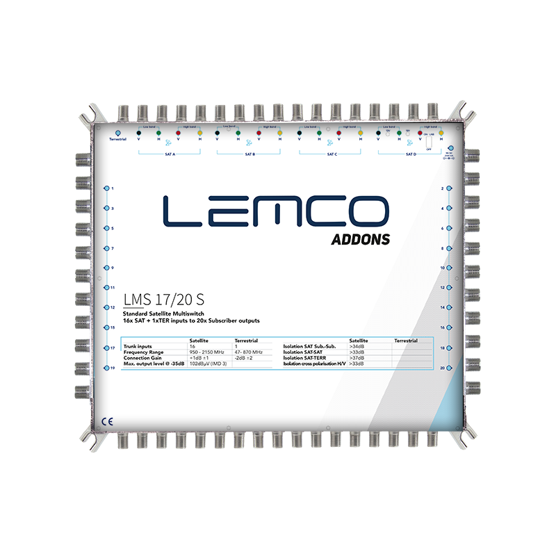 Multiswitch LMS-1720 S 17×20 w metalowej obudowie ZAMAK z zewnętrznym zasilaczem